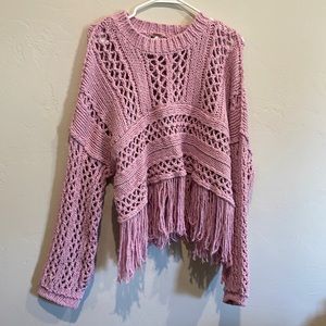 Free People crocheted sweater size large. Light lilac/purple.
